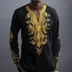 Ближний Восток области тотем печатных Для мужчин рубашки 2018 Африканский Стиль в этническом стиле с длинными рукавами с принтом узор Для