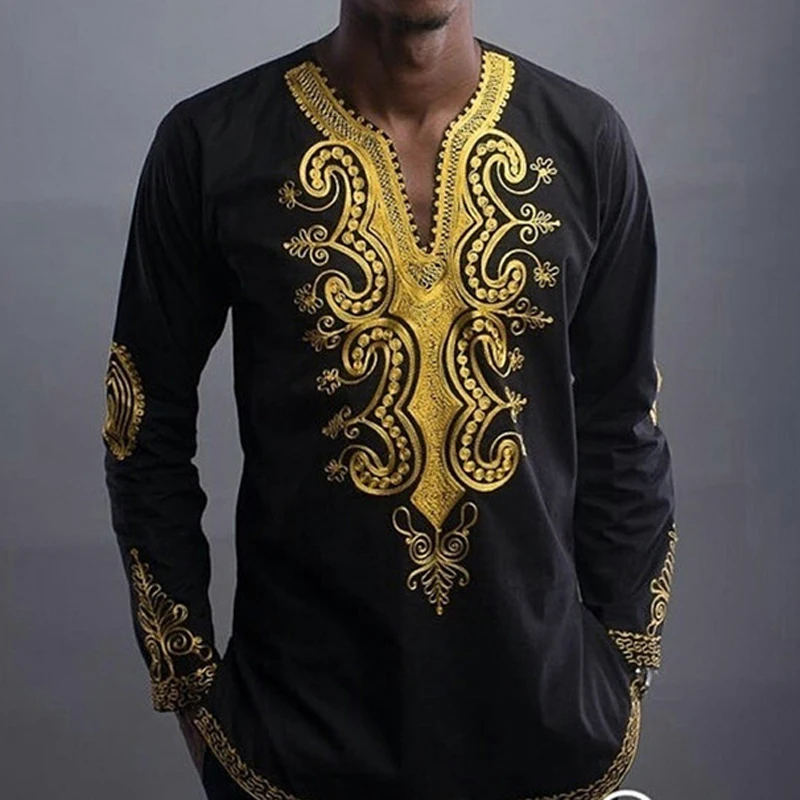 

Middle East Area Totem Printed Men's Shirts 2018 African Style Ethnic Printed Long Sleeve Pattern Men Shirt Plus Size XXXL S3094