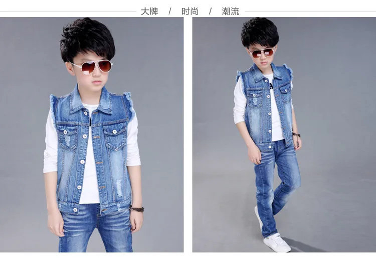Верхняя одежда для детей новые куртки для маленьких мальчиков джинсовый жилет s одежда; жилетка из хлопка в Корейском стиле, джинсовый пиджак, куртка для маленьких мальчиков Повседневный жилет из хлопка