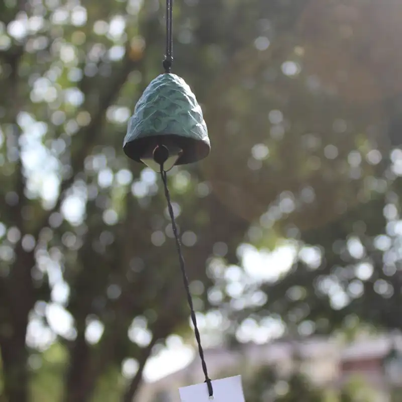 Japanese Furin Wind Chime Nambu Cast Iron Iwachu Green Pine Cone Wind Bell Green