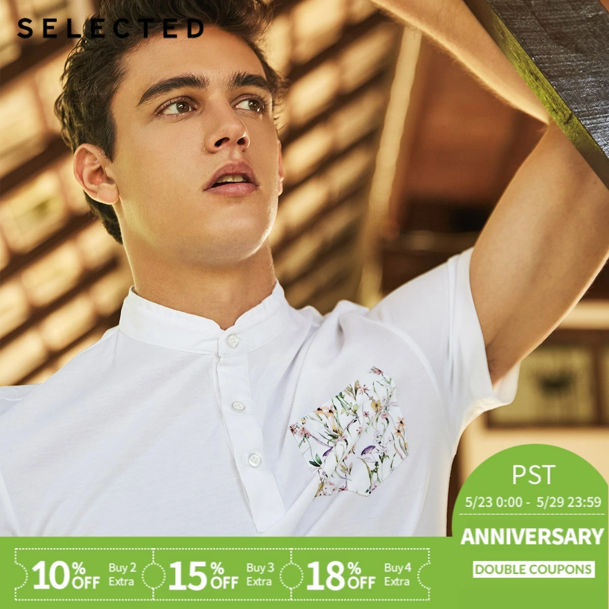 

SELECTED Painted splicing stand collar leisure short-sleeved S|41823Z528