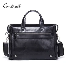 CONTACT’S Genuine Leather Men Bag Male Casual Laptop Briefcases Tote Shoulder Crossbody Bags Messenger Mens Business Office Bag