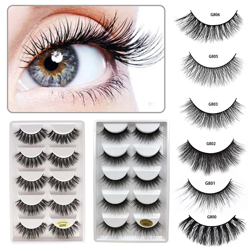 

Luxry Thick False Eye Lash Handmade 3D Mink Eyelashes 5 Pairs Eyelash Makeup Kit Professional Lashes Maquiagem Natural