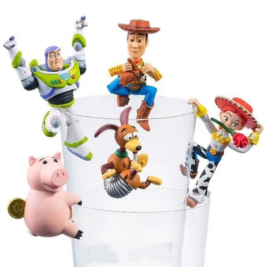 

8pcs Toy Story Japan Box Egg Action Figure toy Woody Jessie Buzz lightyear Pink Pig Spring dog PVC Model Toys Cup hanging Doll