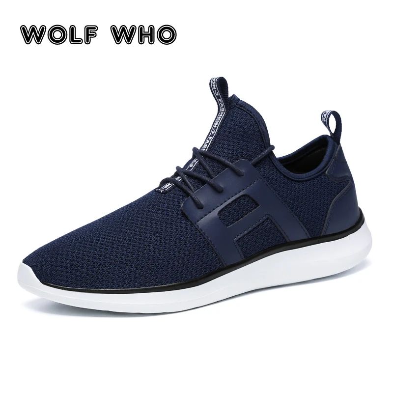

WOLF WHO Fashion Men Casual Shoes Ultralight Mesh Breathable Lace Up Shoe Mens Mesh Flats Male Sneakers Big Plus Size 39-48 W026