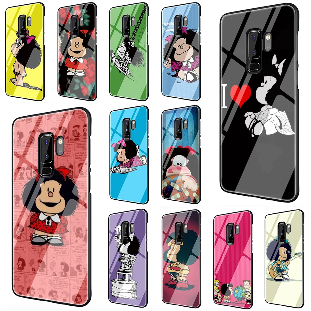 

Mafalda Tempered Glass TPU Black Cover Case for Samsung S7 Edge S8 S9 S10 Note 8 9 10 plus A10 20 30 40 50 60 70
