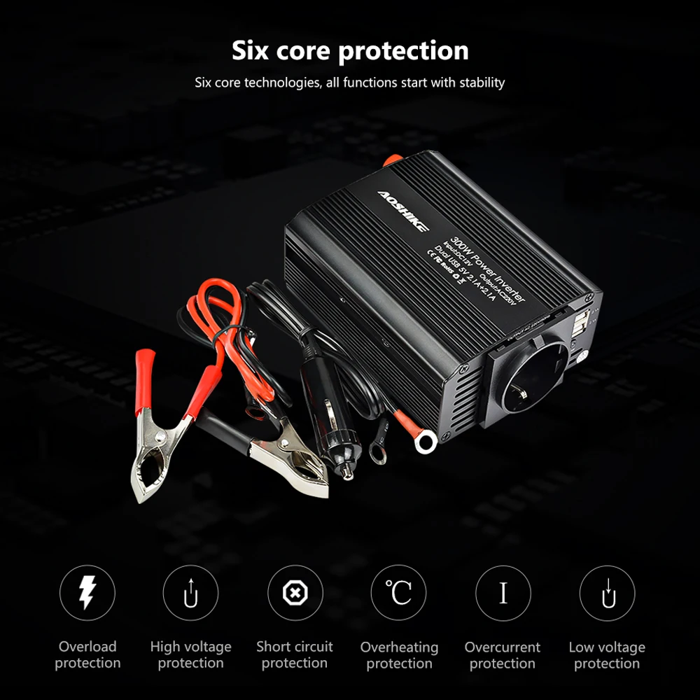 AOSHIKE двойной USB 4.2A автомобильный инвертор 12v 220v 300W авто Инвертор напряжения 12V до