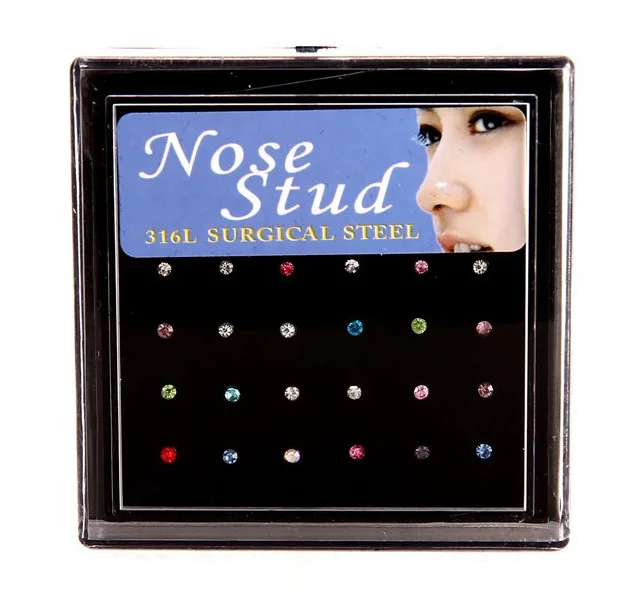 

2018 New 24Pcs/Set False Nose Ring Puncture Stainless Steel Nose Nail Boxed Anti-Allergic Rings And Studs Body Jewelry Piercing