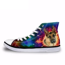 NOISYDESIGNS Vintage Animal Shepherd Print Vulcanize Shoes for Ladies Casual Female High Top Canvas Shoes Women Lace-up Flats instntarts universe star women casual flats shoes cool animal purple wolf print woman s high top vulcanize canvas shoes sneakers
