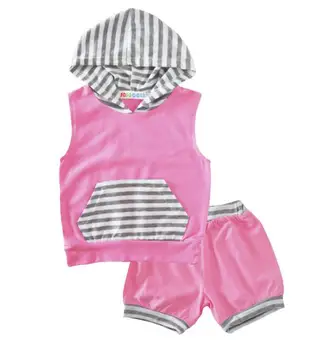 

2 piece/set toddler baby clothes 2020 summer girls clothing white grey stripe kids suit tracksuit children pink skirt for 0-24M