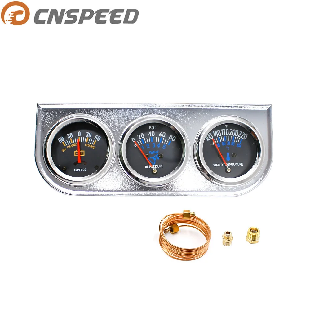 

Triple gauge Kit Oil pressure Water temp gauge Chrome 2" 52MM 3 In 1 AMP meter Universa Car Meter