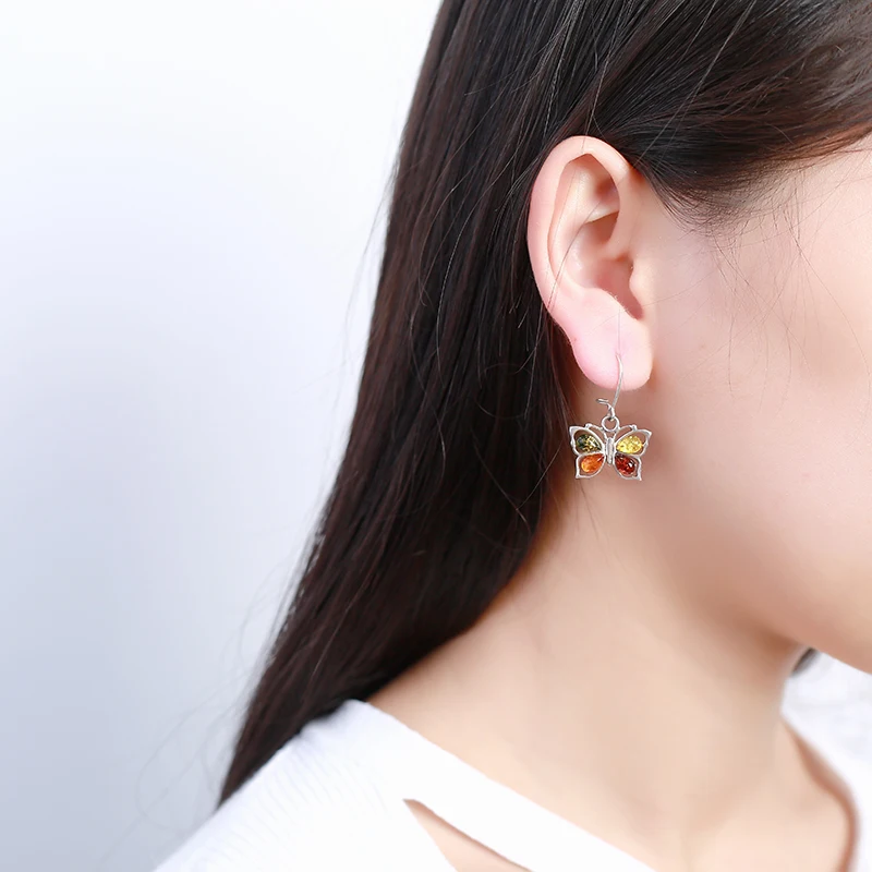 

JIUDUO 925 sterling silver Bohemian natural amber earrings direct special package mail