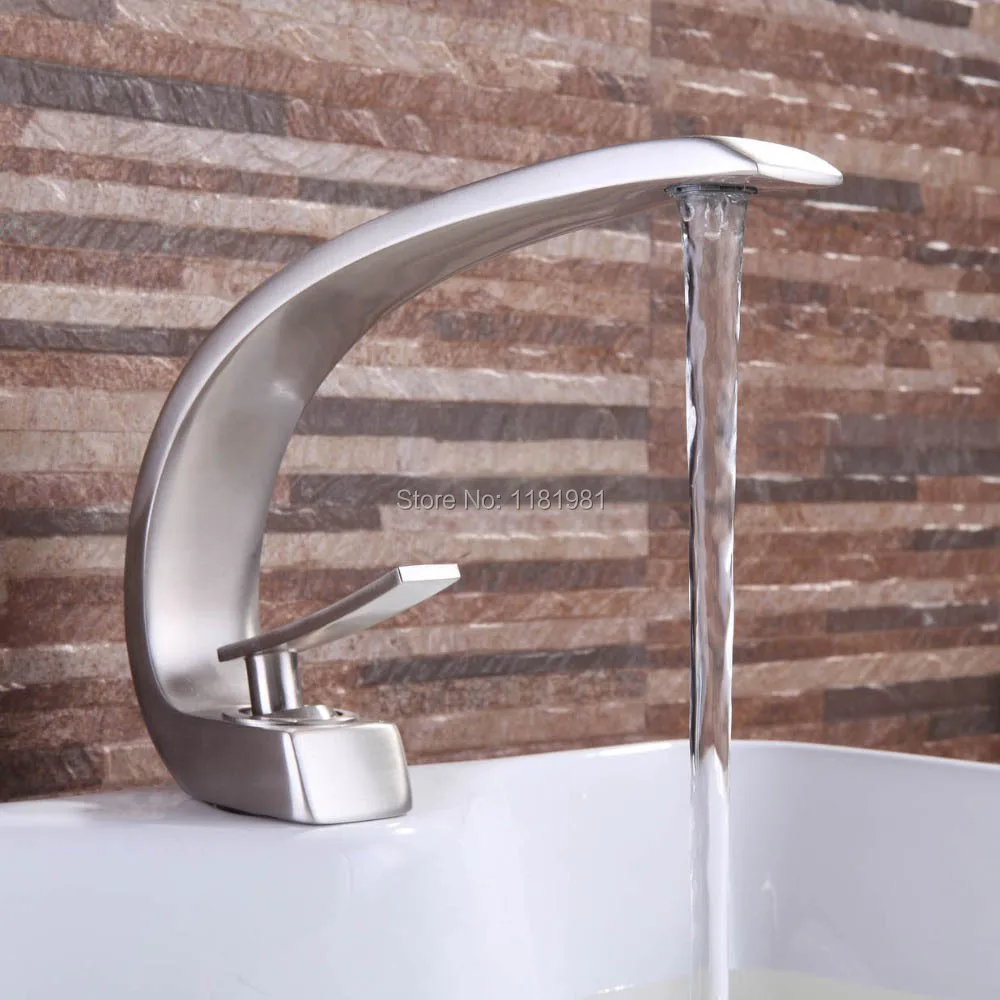 Hot selling Brushed Nickle-plated waterfall water outlet deck mounted basin bathroom faucet S107 цена Hot selling Brushed Nickle-plated waterfall water outlet deck mounted basin bathroom faucet S107 цены онлайн