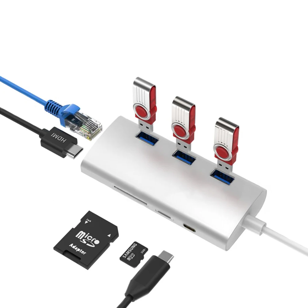 8 в 1 USB C док станция/USB Тип многопортовый адаптер к HDMI 4K/PD зарядный порт/USB 3 0/RJ45 Gigabit