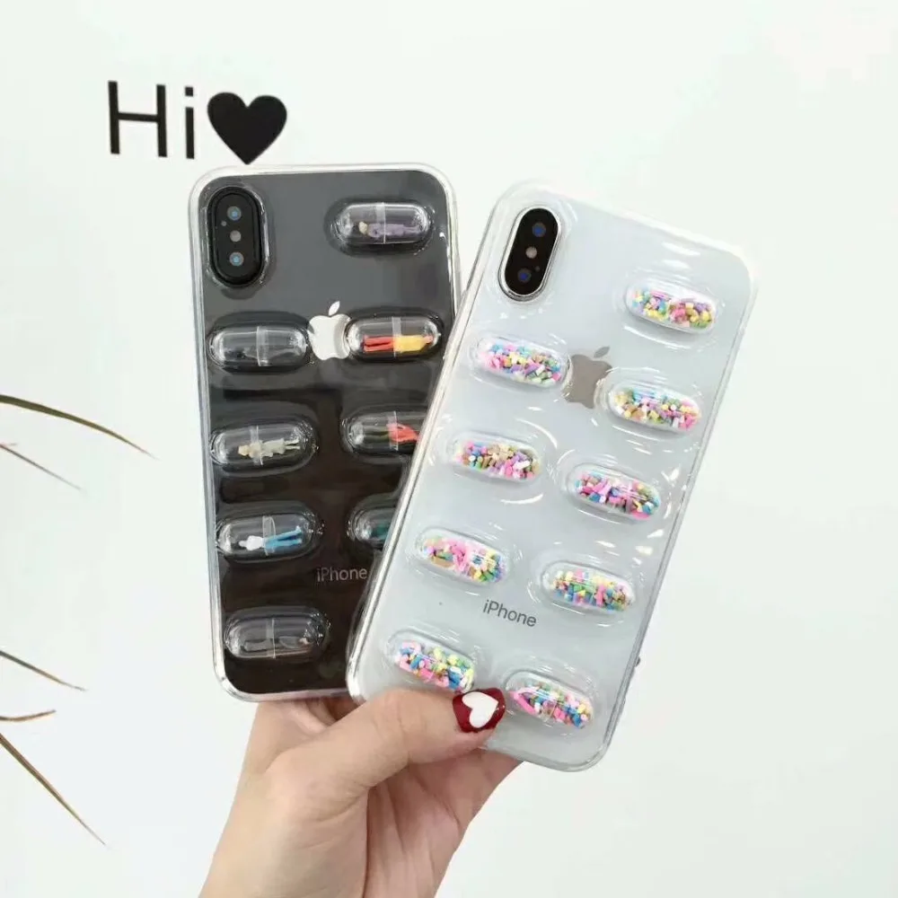 3D Cute Capsule Pills Person Phone Case For iPhone X 6 6S 7 8 Plus