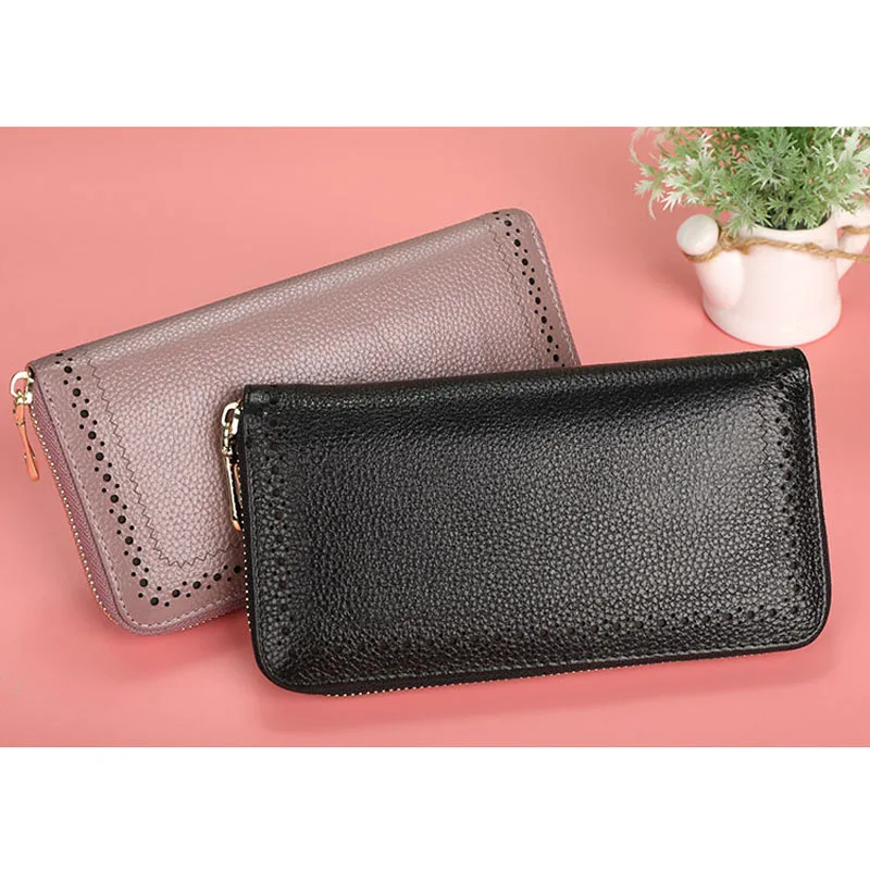 Vintage Genuine Leather Women Wallets Long Zipper Wallet Fashion Female