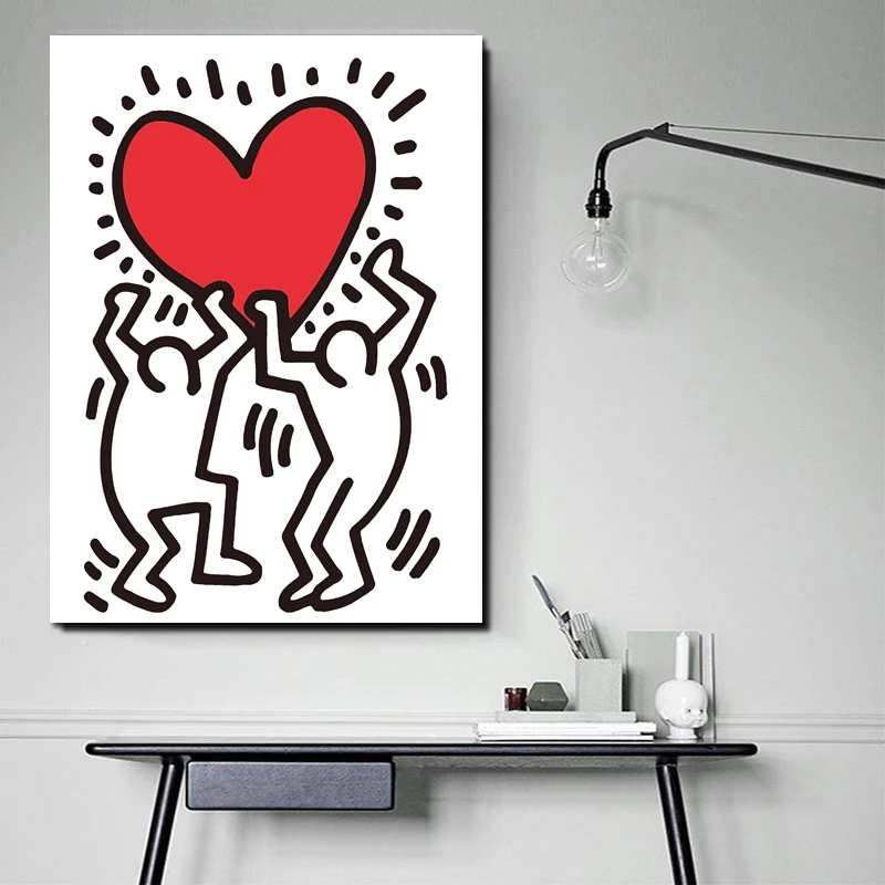 Keith Haring поп-арт, печать на холсте, мультяшная картина маслом для гостиной, кровати, холст, Художественная печать, абстрактная настенная живопись