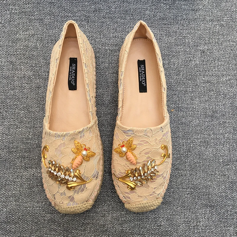 Женская обувь наивысшего качества на шнуровке, на плоской подошве, ботинки в рыбацком стиле, пчела, Swarovski Стразы тканые танцевальная обувь