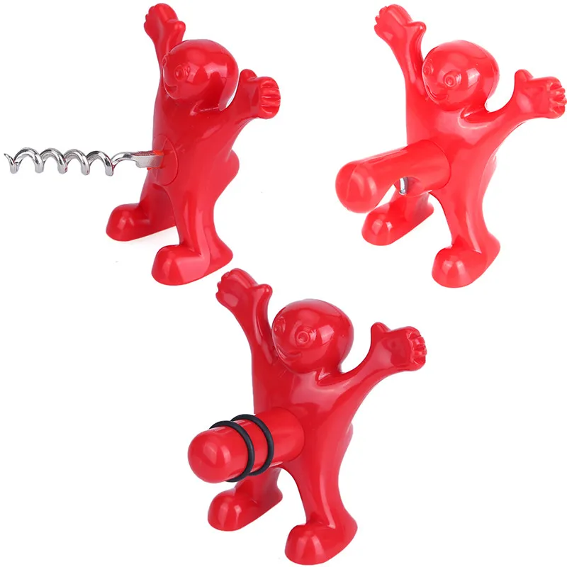 

Happy Man Opener Multifunction Stainless Steel Wine Beer Soda Bottle Stopper Opener for Kitchen Bar Tool Gift Wedding Party