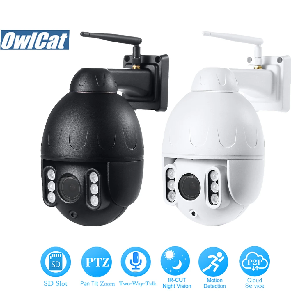 OwlCat HD 1080P PTZ IP Camera Wifi Outdoor Waterproof IP66 CCTV Street Camera Two Way Audio SD Card Slot Motion Phone APP Onvif