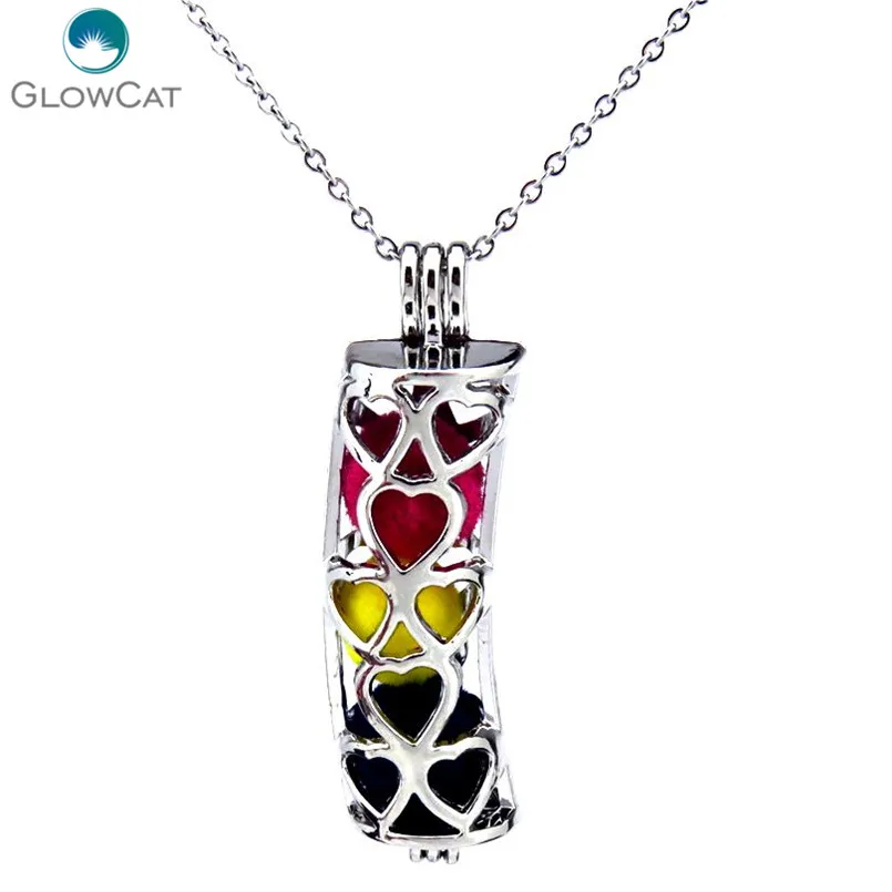 

K233 Silver Alloy 46mm Heart Rectangle Curved Locket Necklace Bead Cage Steel Aroma Essential Oil Diffuser Locket