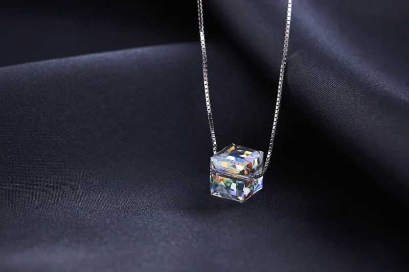 Классические кристаллы от Swarovski кубические бусы ожерелье Подвески 925 пробы Серебряная цепочка Ожерелье s для женщин свадебный шикарный подарок