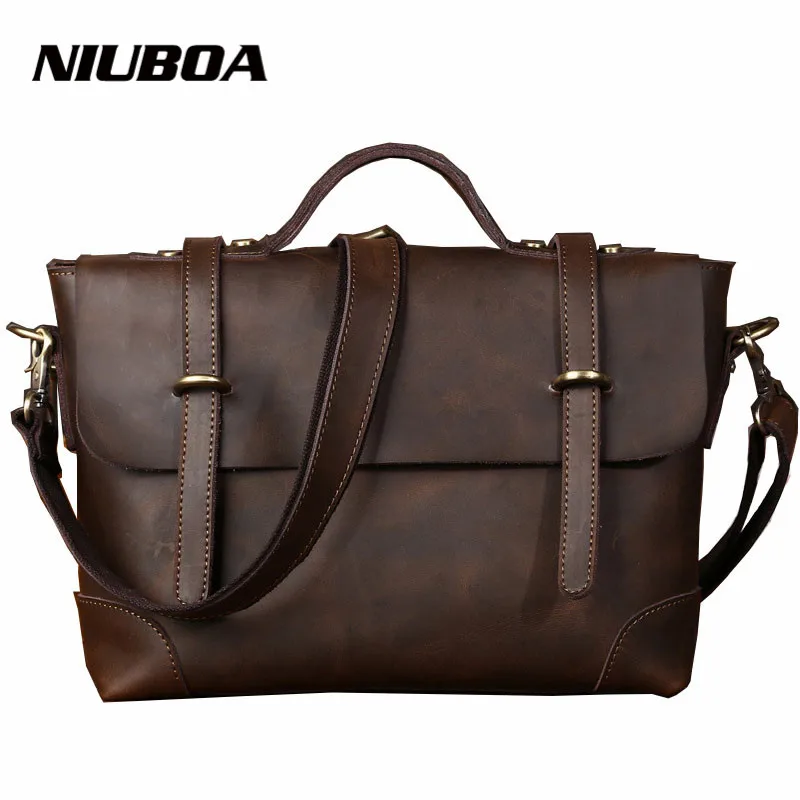 Buy Men Genuine Leather Tote Bags Affordable Crazy Horse Leather Hobo Crossbody