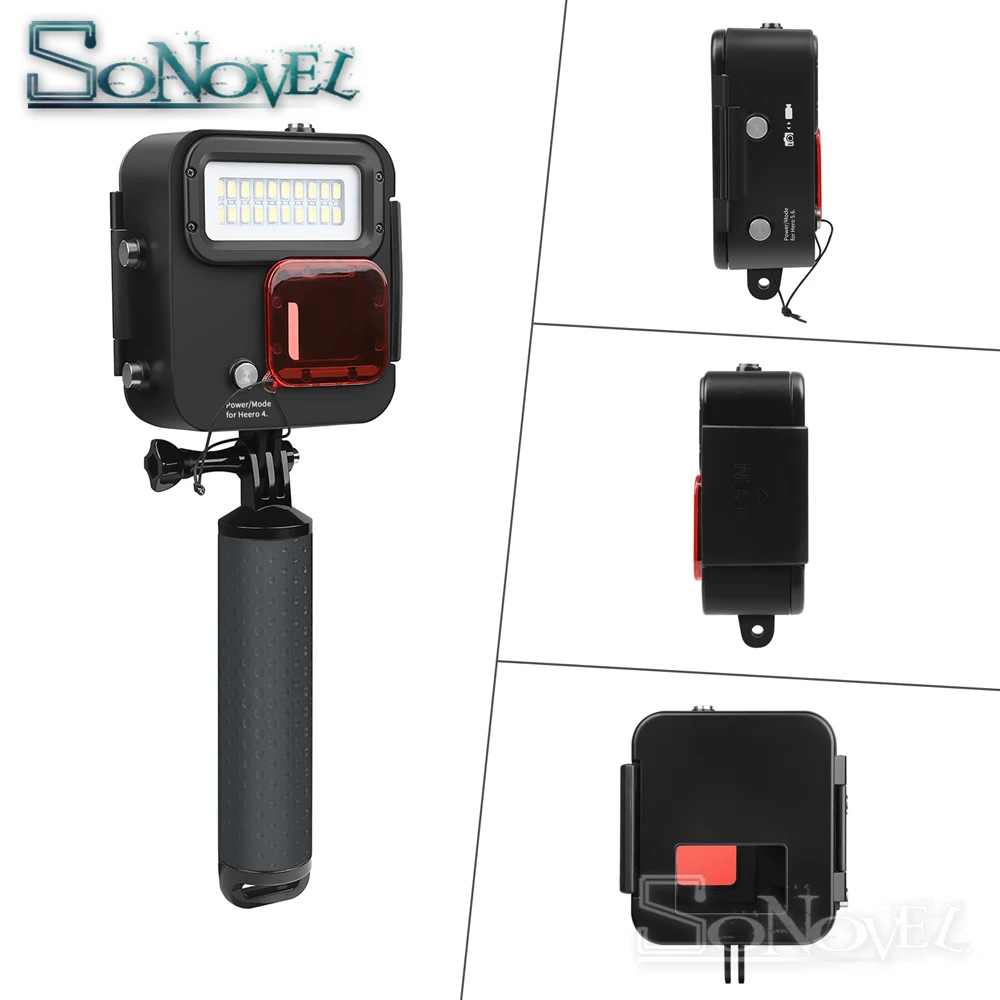 SHOOT 1000LM buceo luz LED funda impermeable para GoPro Hero 7 6 5 negro 4 3 + Cámara de Acción plateada con accesorio para Go Pro 7 6 - 3