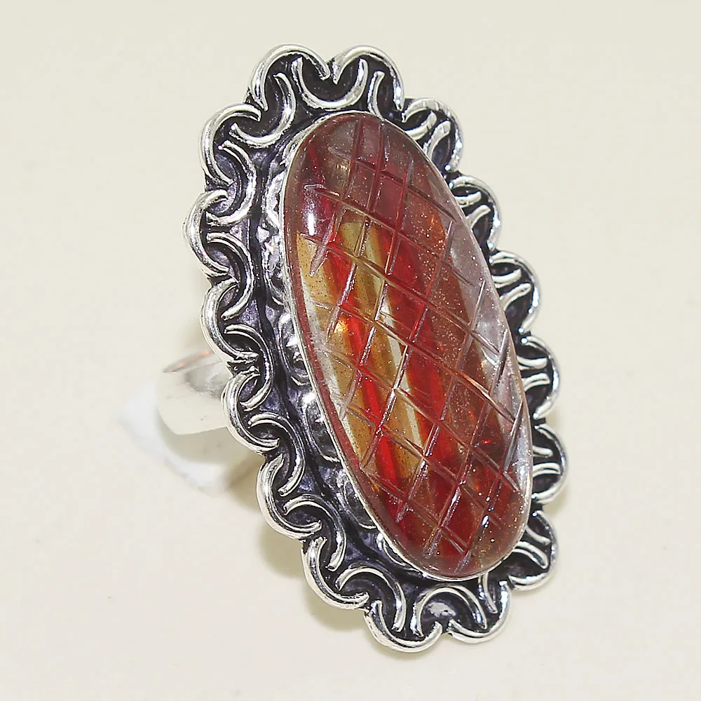 

Sun Stone Ring Silver Overlay over Copper , Size: 7.5, R2095