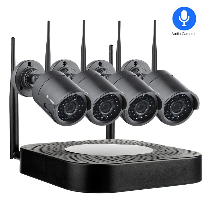 

Techage 4CH 1080P Wireless Camera NVR System 2MP Wifi 4 Array LED 2-Way Audio Sound Video Outdoor Security Surveillance CCTV Kit
