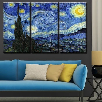 

Canvas Painting Wall Art Modular Poster Framework Pictures 3 Panel Starry Night HD Printed Modern Home Decoration Living Room
