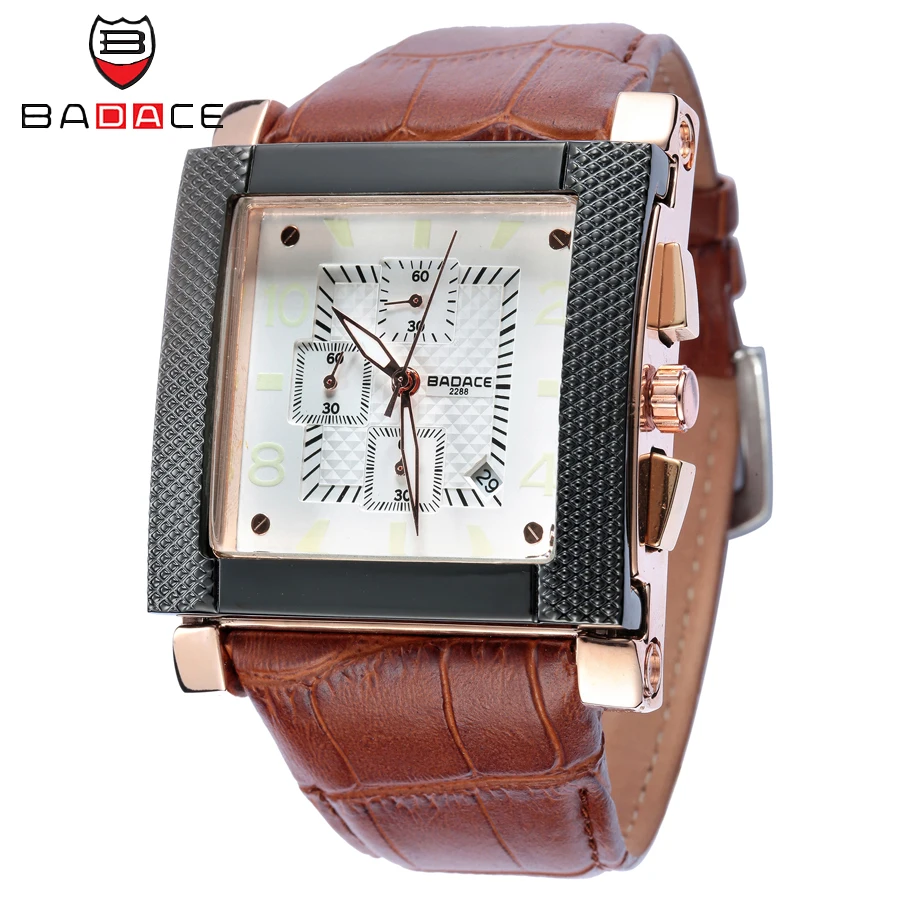 Мужские часы BADACE Роскошные наручные с календарем из натуральной кожи 6 точек