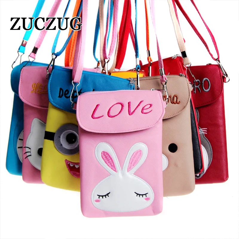 Cute Small Cartoon mobile phone pouch Universal Wallet Bag for iphone Samsung Huawei htc lg/ Shoulder bag holster Gift for child