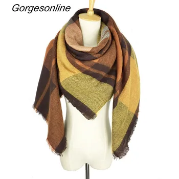 

New Arrival Za Plaid Blanket Scarf Soft Acrylic Winter Scarf Women Tartan Wrap Shawl Square Cashmere Pashmina Stole 156 colors