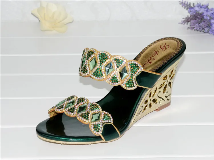 2016 Summer New Leather Shoes Rhinestone Roman Female Diamond Wedges Sandals Size 11 High Quality11