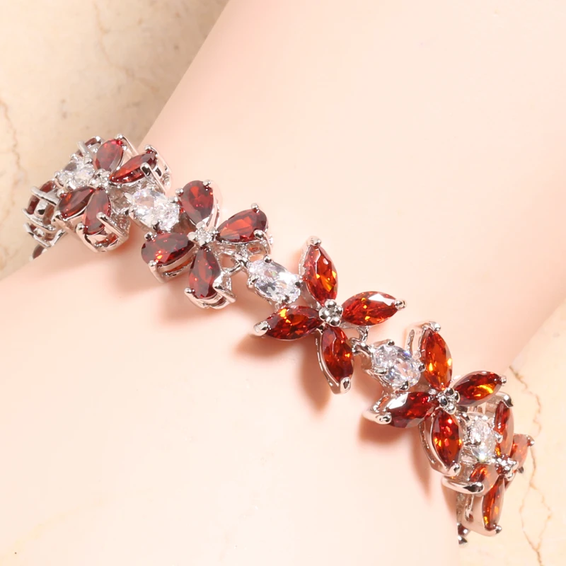 

Pleasant Red Garnet Zircon 925 Sterling Silver Link Chain Bracelet 6 7 Inch L10143