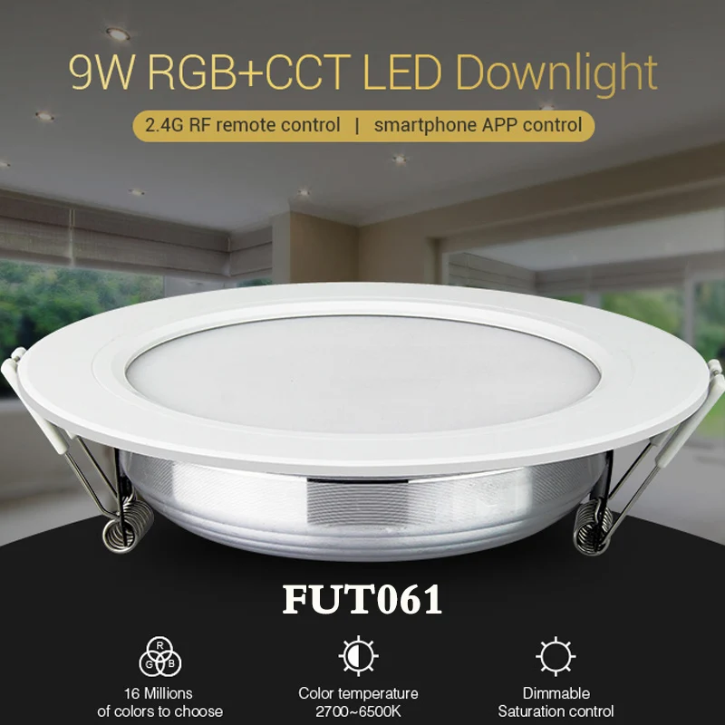 milight FUT061 9 Вт RGB+ CCT светодиодный светильник с регулируемой яркостью ac220в встраиваемый светильник 2700K~ 6500K может удаляться/телефон/Голосовое управление Amazon