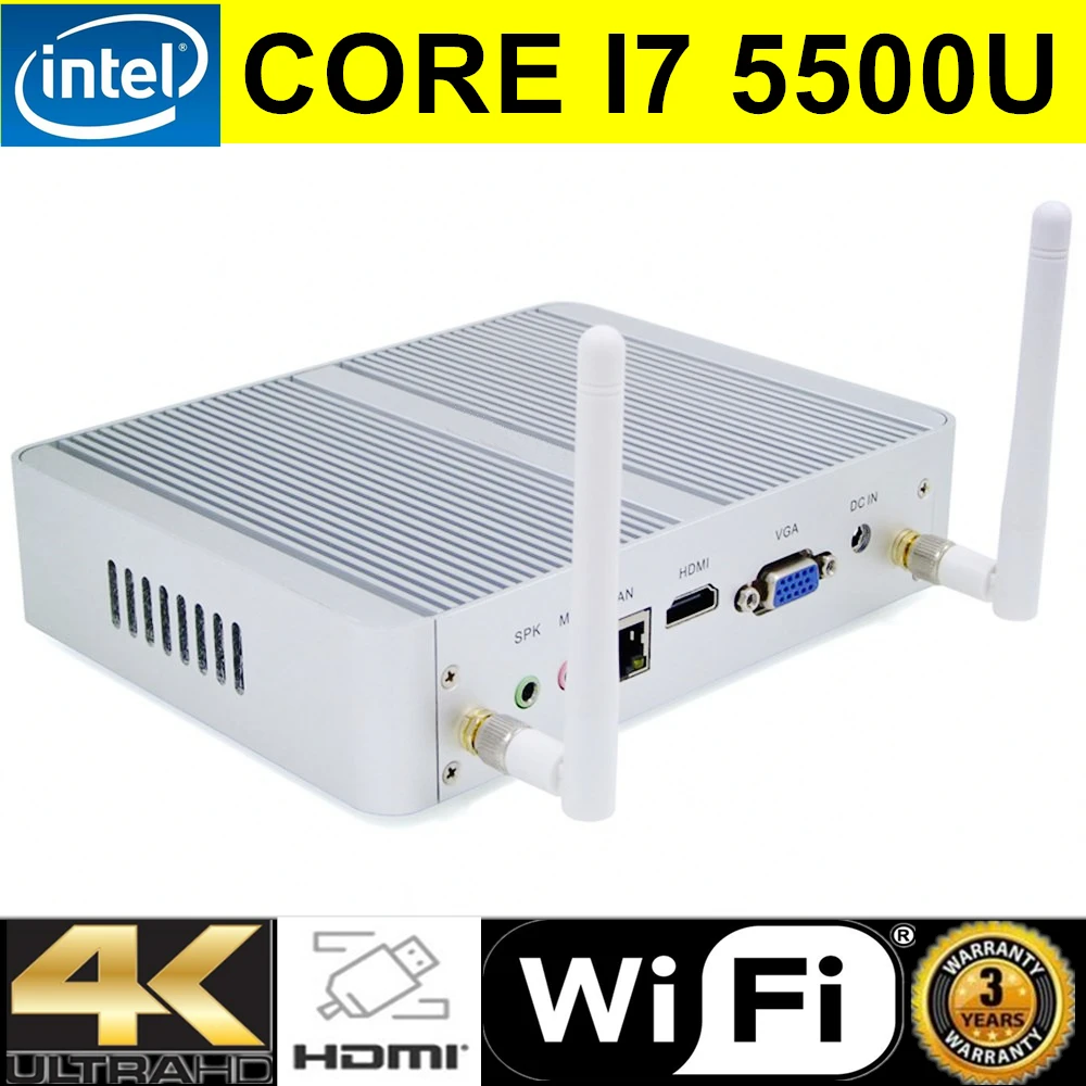 

EGLOBAL Intel Core i7 5500U Fanless Mini PC Windows 10 Linux Barebone Micro Desktop Computer HD 4K Minipc TV Box Max 8GB RAM