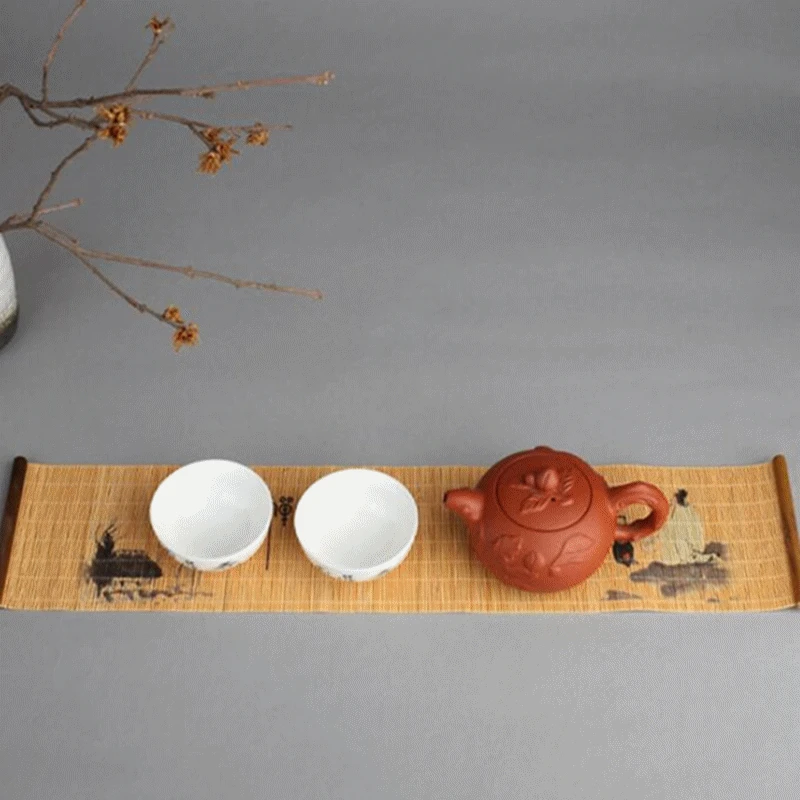 Elegant Tea Tray Napkin Cloth Waterproof Table Runner Tea Mat Tea Ceremony Accessories Handmade Bamboo Curtain Gift