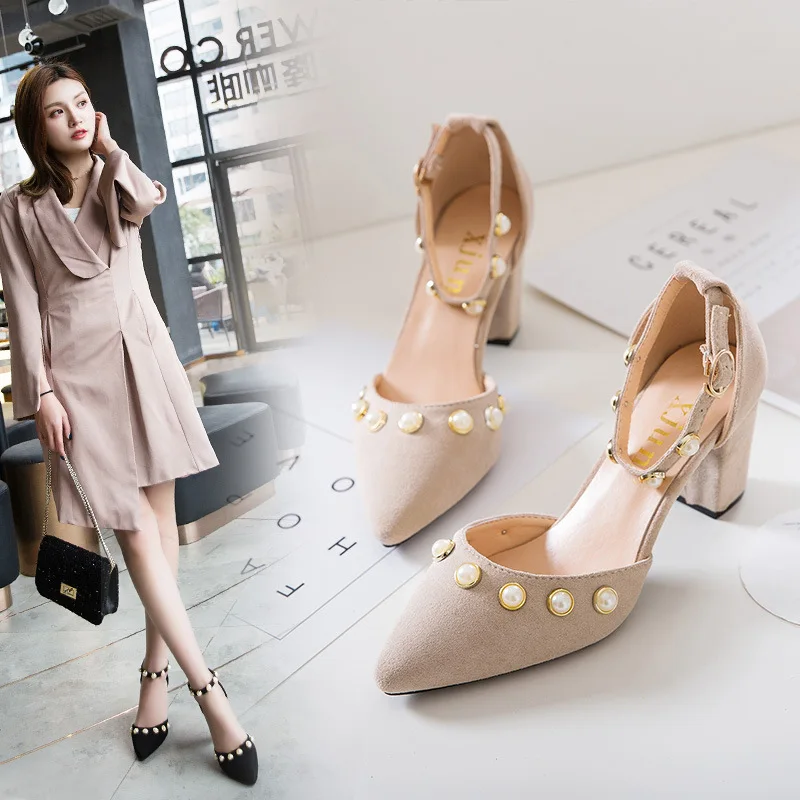 

UNIGUE GIRL 2019 Summer Women Shoes Pointed Toe Pumps Dress Shoes High Heels Pearl FashionShoes Wedding Shoes Tenis Feminino