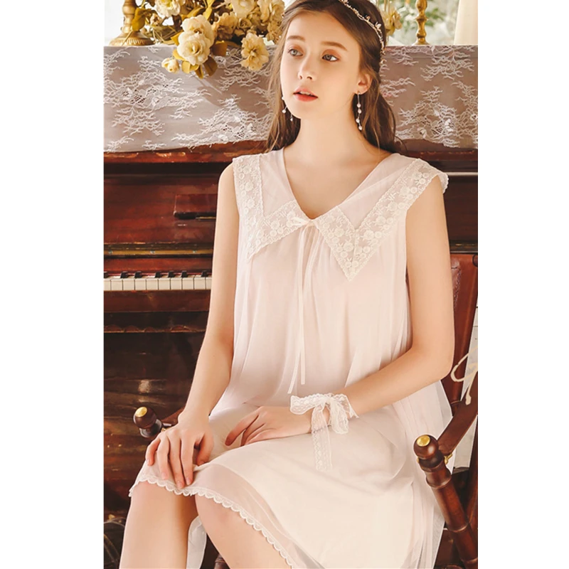 Ретро летняя одежда для сна Женская домашняя одежда ночная сорочка в викторианском стиле элегантное с v-образным вырезом без рукавов с мягкой хлопковой подкладкой Ночное платье H851