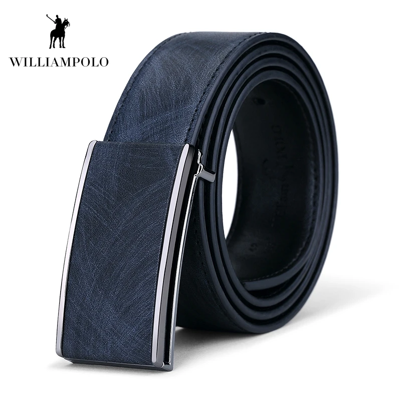

WILLIAMPOLO 2019 Leather Belt Male Automatic Buckle Fashion Designer Business belt Blue #055P