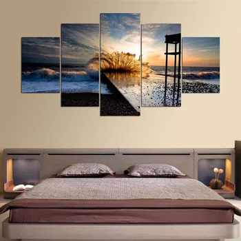 

Canvas Painting Art Modular Poster Frame HD Printed Modern Wall 5 Panel Sunrise Seascape Living Room Pictures Home Decor