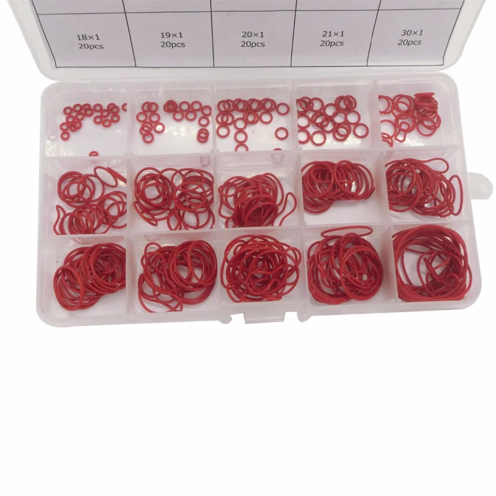 300 шт красные силиконовые уплотнительные кольца, уплотнительные прокладки, набор уплотнительных колец толщиной 1 мм 15 разных размеров, набор уплотнительных колец, пластиковый чехол