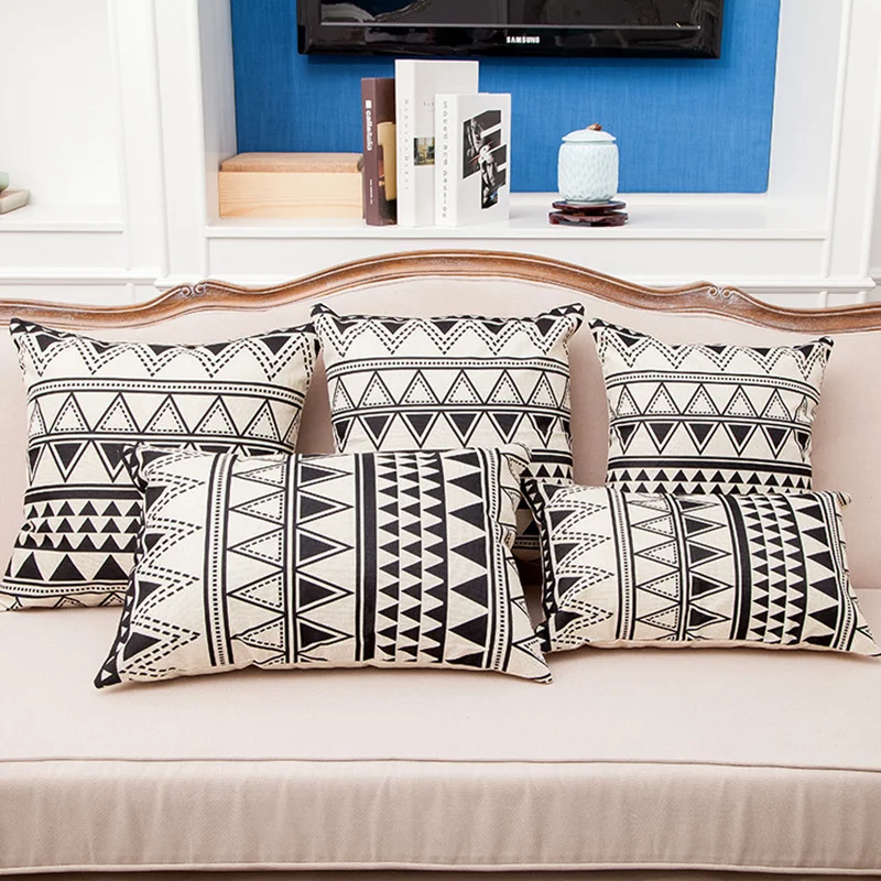 

5 Size Geometric Plaid Strip Triangle Printed Cotton Linen Sofa Cushion Cover Throw Decorative Home Wedding Car Seat Pillow Case