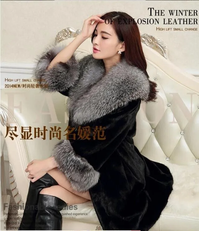 

Free Shipping Women'S Long Fox Fur Collar Jacket Casual Slim Mink Fur Coat Large Size Patchwork Femlae Winter Outwear Black J273