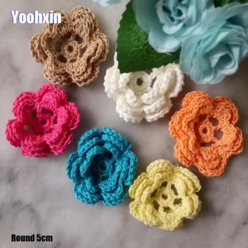 

3D Small Handmade Flower cotton crochet DIY Patch Iron On Patches Sewing Applique Badges stripe Sticker lace guipure cloth decor
