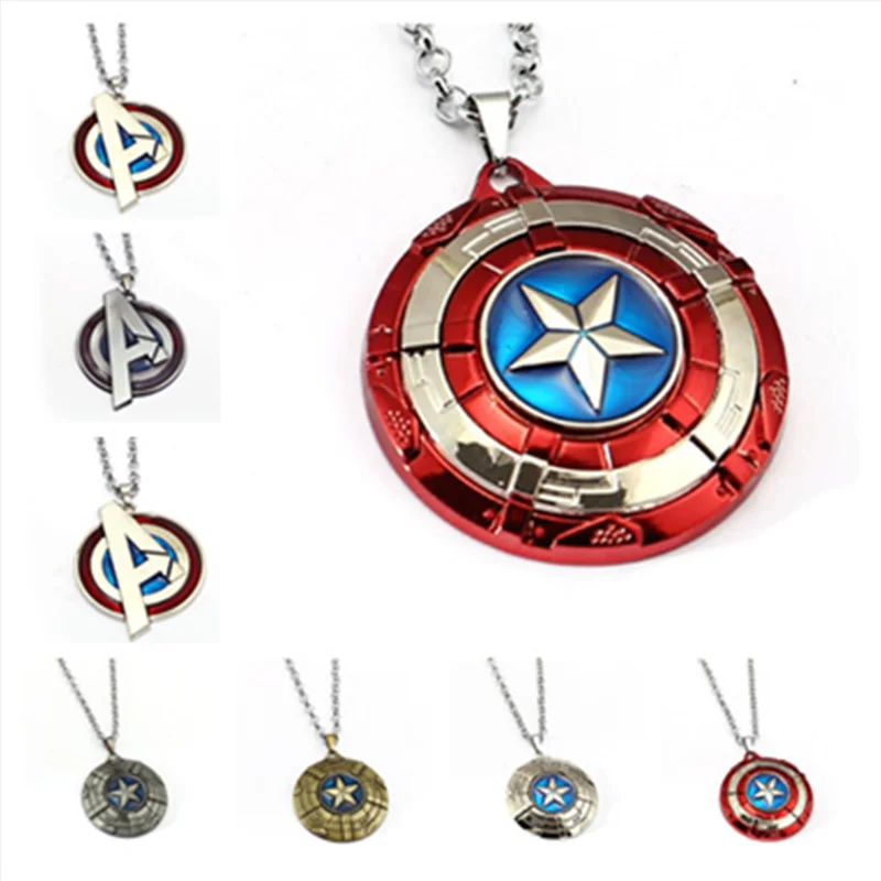 

New Captain America A Shield necklace rotatable Avengers Infinity War Metal Pendant Link Chain Charm Gifts Movie Jewelry Thonas