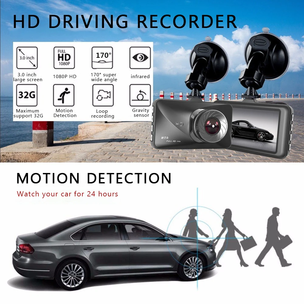 3,0 дюймов HD ночного видения Мини Автомобильный рекордер 1080 P Циклическая запись DVR регистратор данных автомобиля Цифровая видеокамера черный
