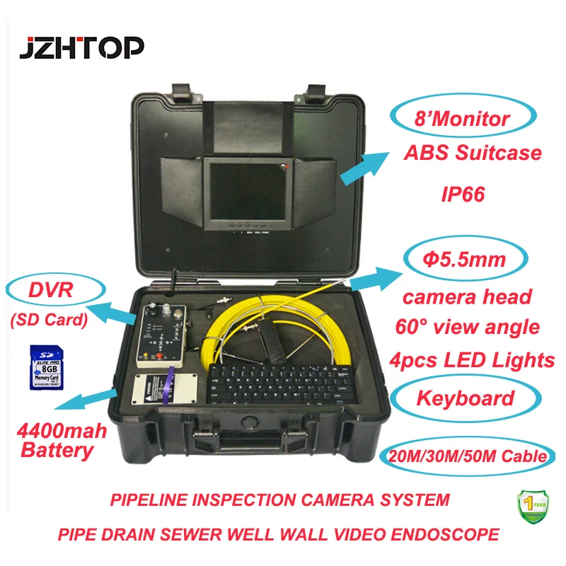 50 Meter Cable Pipeline Video Borescope Endoscope Wall Well Inspection